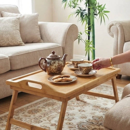 Mesa de Apoio Dobrável em Bambu Natural: Praticidade, Estilo e Exclusividade - (AYD305-62)