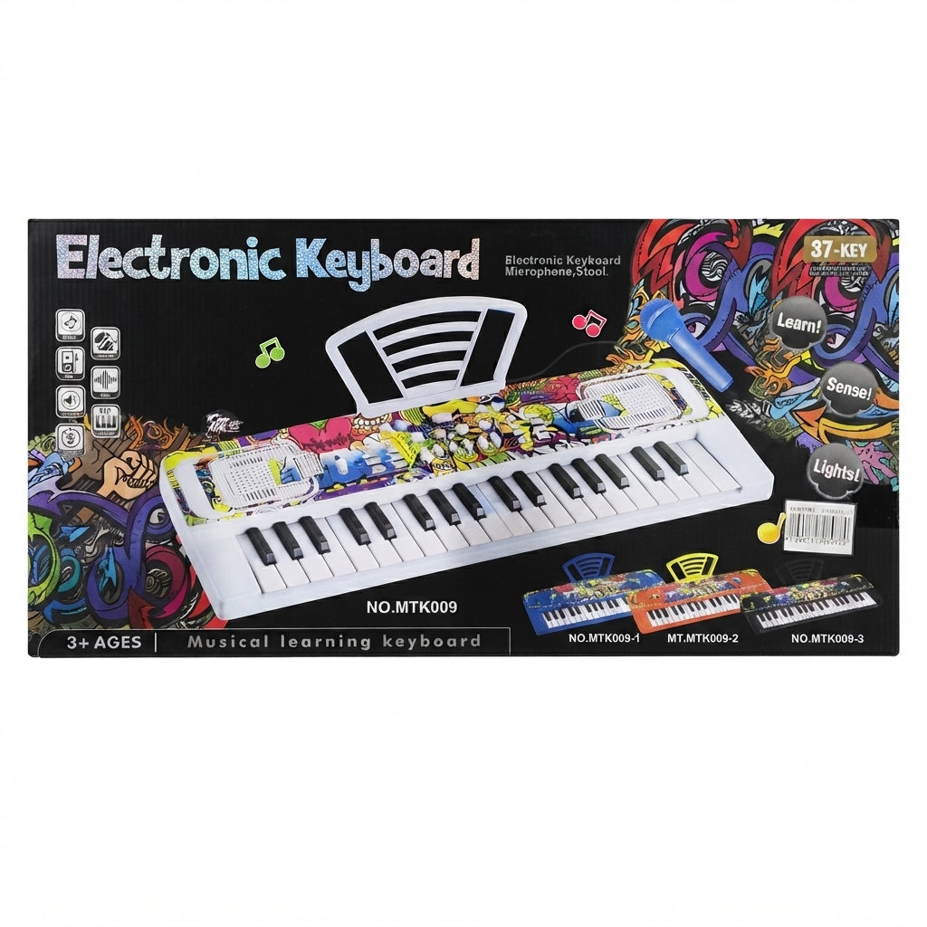 Teclado Musical Eletrónico 'Grafite Style': 37 Teclas, Microfone e Diversão Educativa para Pequenos Músicos - (AYC165-67)
