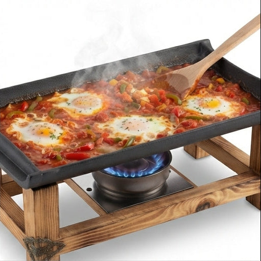 Rechaud Retangular de Ferro Fundido com Suporte de Madeira: O Charme do Aquecimento Direto à Mesa - (AYD235-80)