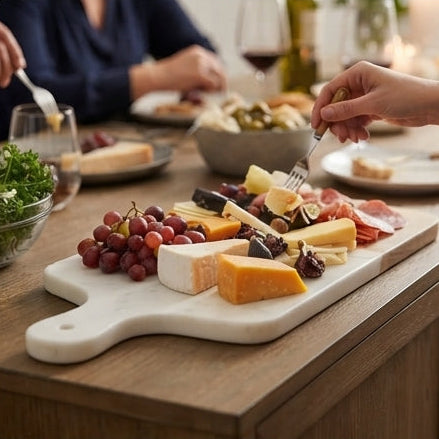 Sonforest Marble and Wood Serving Board with Handle: Ergonomic Elegance for Stylish Serving - ( AYD353-3)