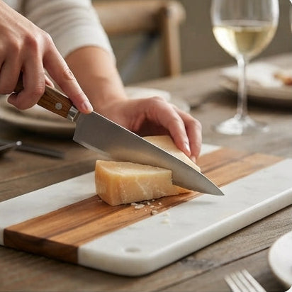 Sonforest Rectangular Board with Hole in Marble and Wood: Geometric Design and Sophistication in Serving - (AYD353-19)