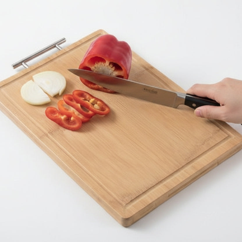 Tábua de Cozinha Compacta em Bambu Natural, 40*30 com Pega em Aço Inoxidável - (AYD305-47)