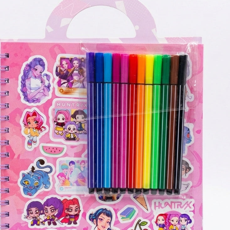 Caderno de Colorir Pop Art: Kit Criativo com 12 Canetinhas e Adesivos - (AYC328-21)