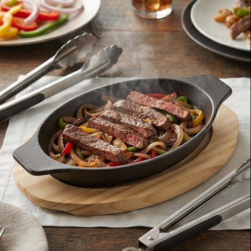 Cast Iron Oval Sizzler with Wooden Base - Serve with Sophistication - (AYD310-57)