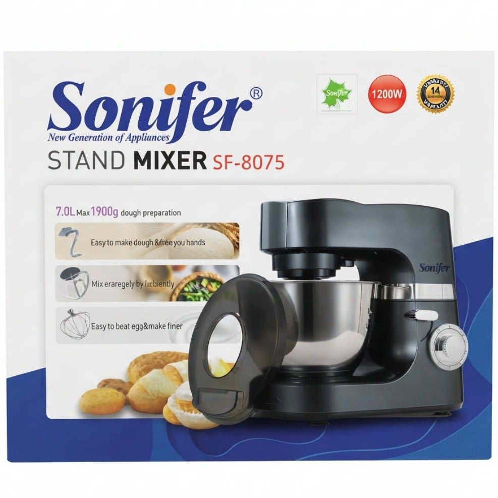 Sonifer Stand Mixer SF-8075 1200W: Sofisticação em Preto e Alta Performance para a Sua Cozinha - (SF-8075))