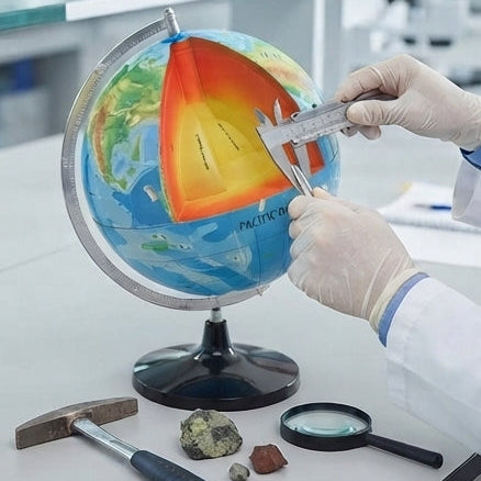 Interior da Terra em Foco, 32 cm: Globo Geológico em Corte Transversal para Estudos - (AYC329-12)