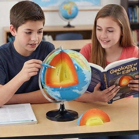 Interior da Terra em Foco, 32 cm: Globo Geológico em Corte Transversal para Estudos - (AYC329-12)