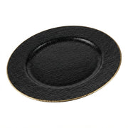 Prato de Apresentação Preto Texturizado 26cm com Borda Dourada: Sofisticação e Luxo para a Sua Mesa Posta - (AYD245-123)