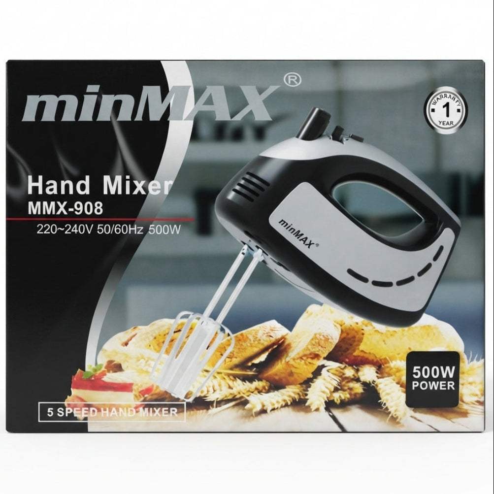 Minmax Hand Mixer MMX-908 500W: Praticidade e Potência Compacta para o Seu Dia a Dia - (BAT4002)