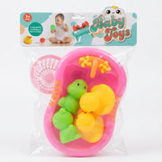 Fun Bath Set 'Baby Toys': Pink Mini Bathtub, Rubber Ducks, Turtles, and Organizer Net - (AYC168-4)