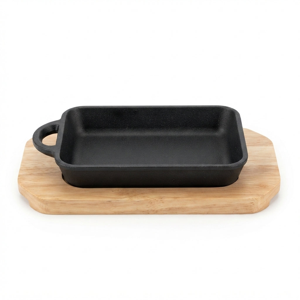 Chapa Retangular com Pega Única e Base de Madeira: Do Fogo Direto para a Mesa com Estilo - (AYD241-20)