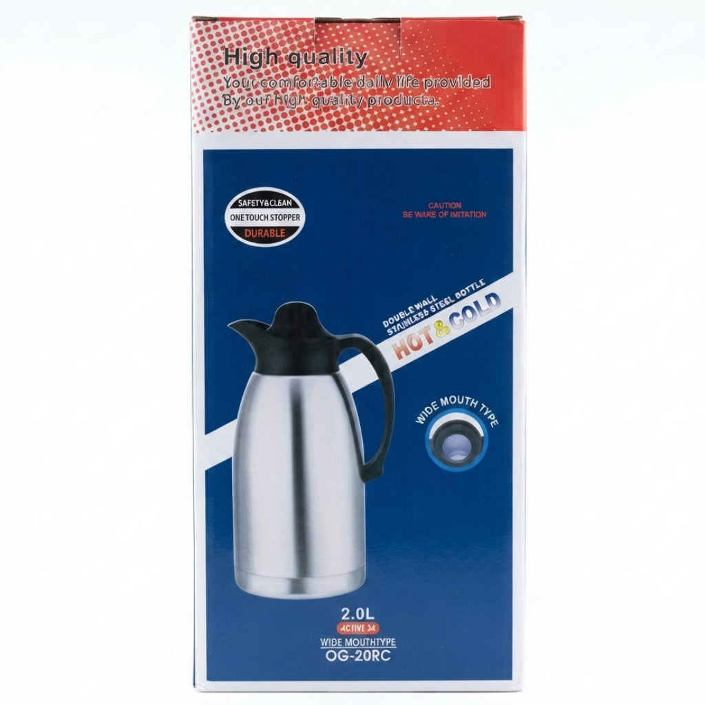Garrafa Térmica Aço Inox 2.0L OG-20RC: Design Clássico, Boca Larga e Máxima Retenção Térmica - (AYD310-26)