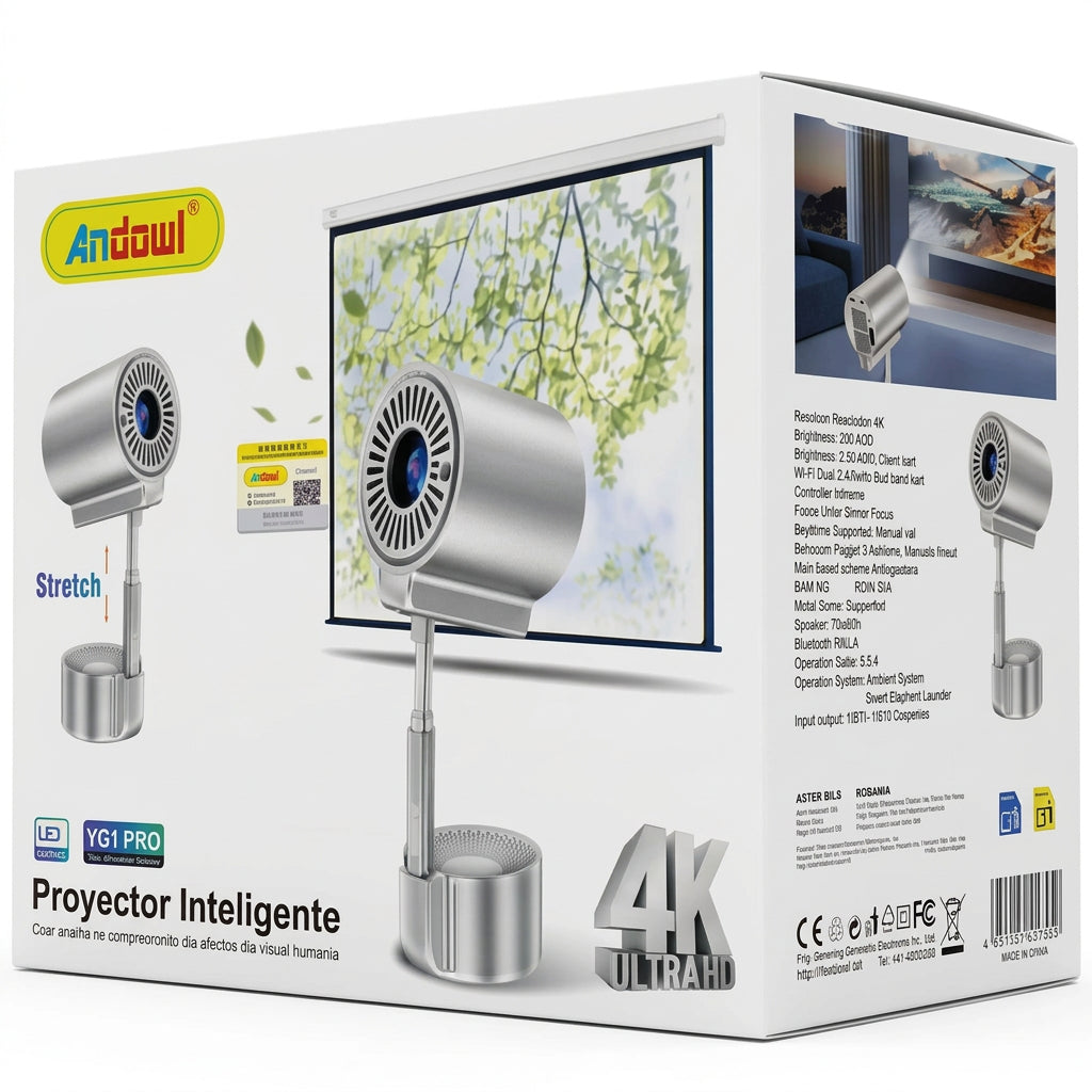 Projetor Inteligente Andowl YG1 Pro 4K – Cinema e Apresentações em Qualquer Lugar - (AYC423-81)