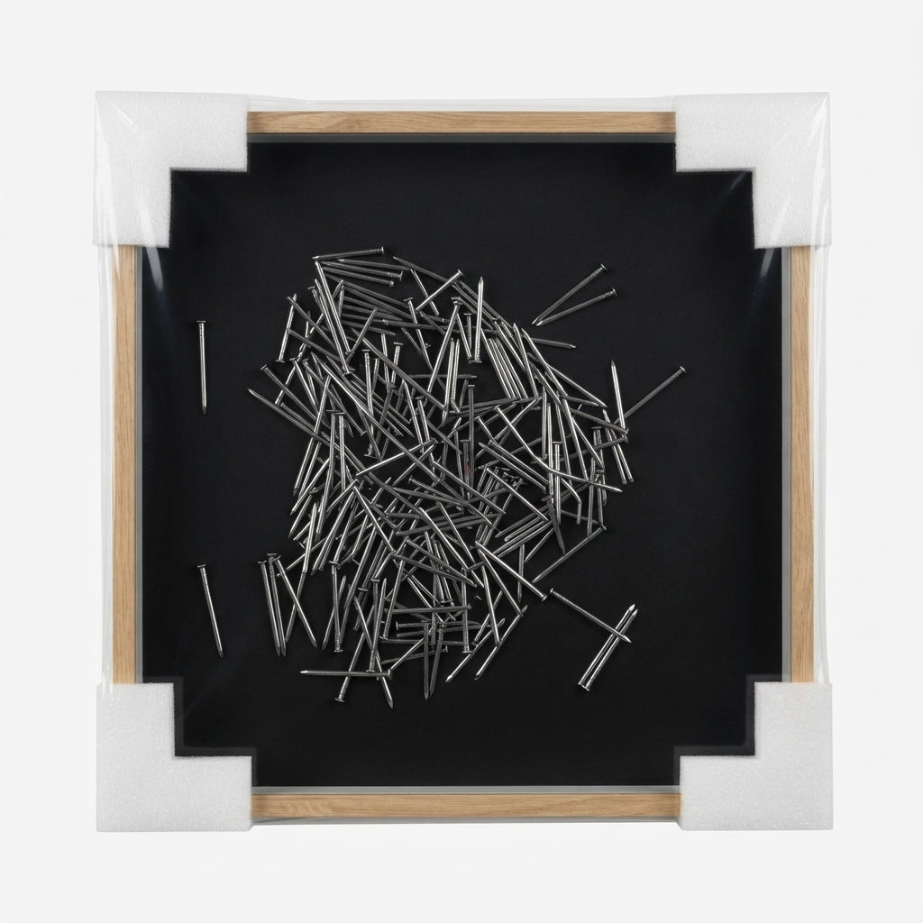 Sculptural Picture 'Industrial Art', 40/40cm: Three-Dimensional Relief Composition with Steel Nails and Dark Background - (AYD313-7)