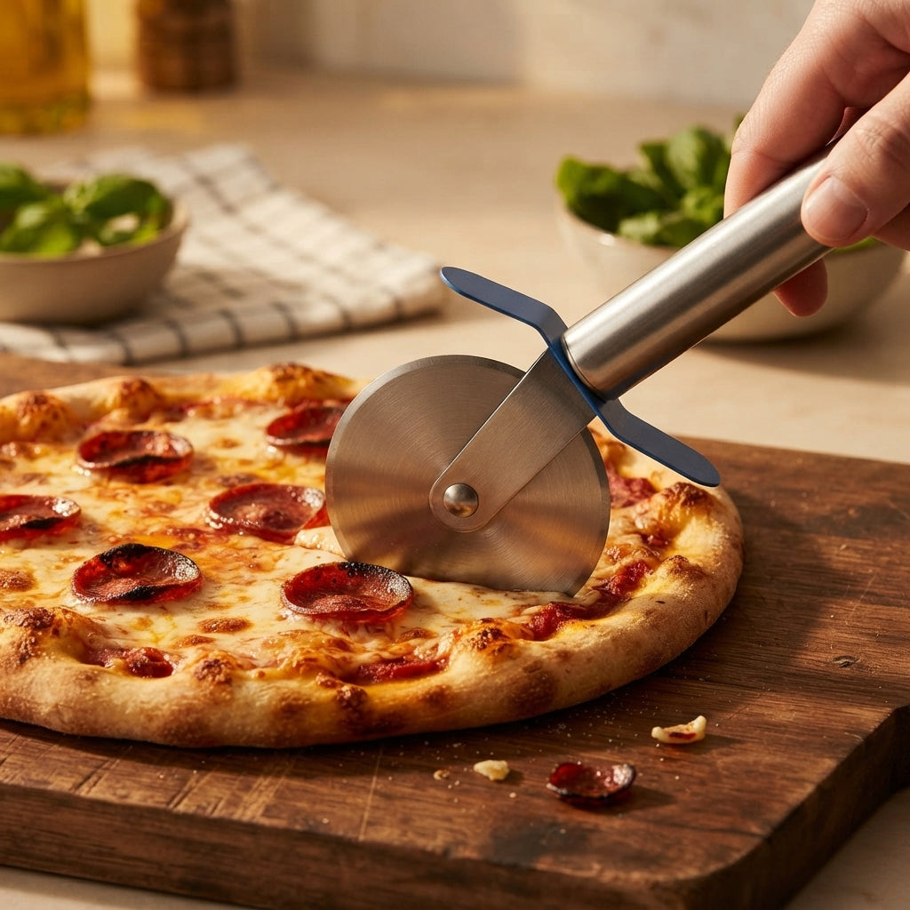 Cortes Perfeitos e Sem Esforço: Cortador de Pizza em Inox com Protetor - (CORT0005)