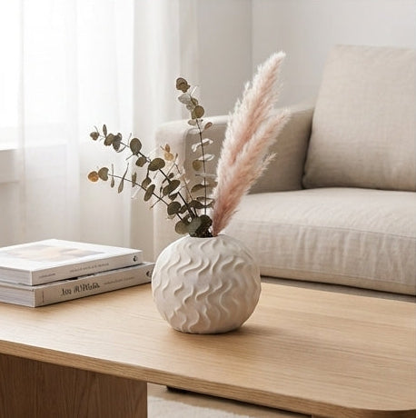 Small Ceramic Vase with Modern Wavy Pattern - (AYD312-11)