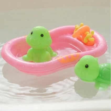 Fun Bath Set 'Baby Toys': Pink Mini Bathtub, Rubber Ducks, Turtles, and Organizer Net - (AYC168-4)