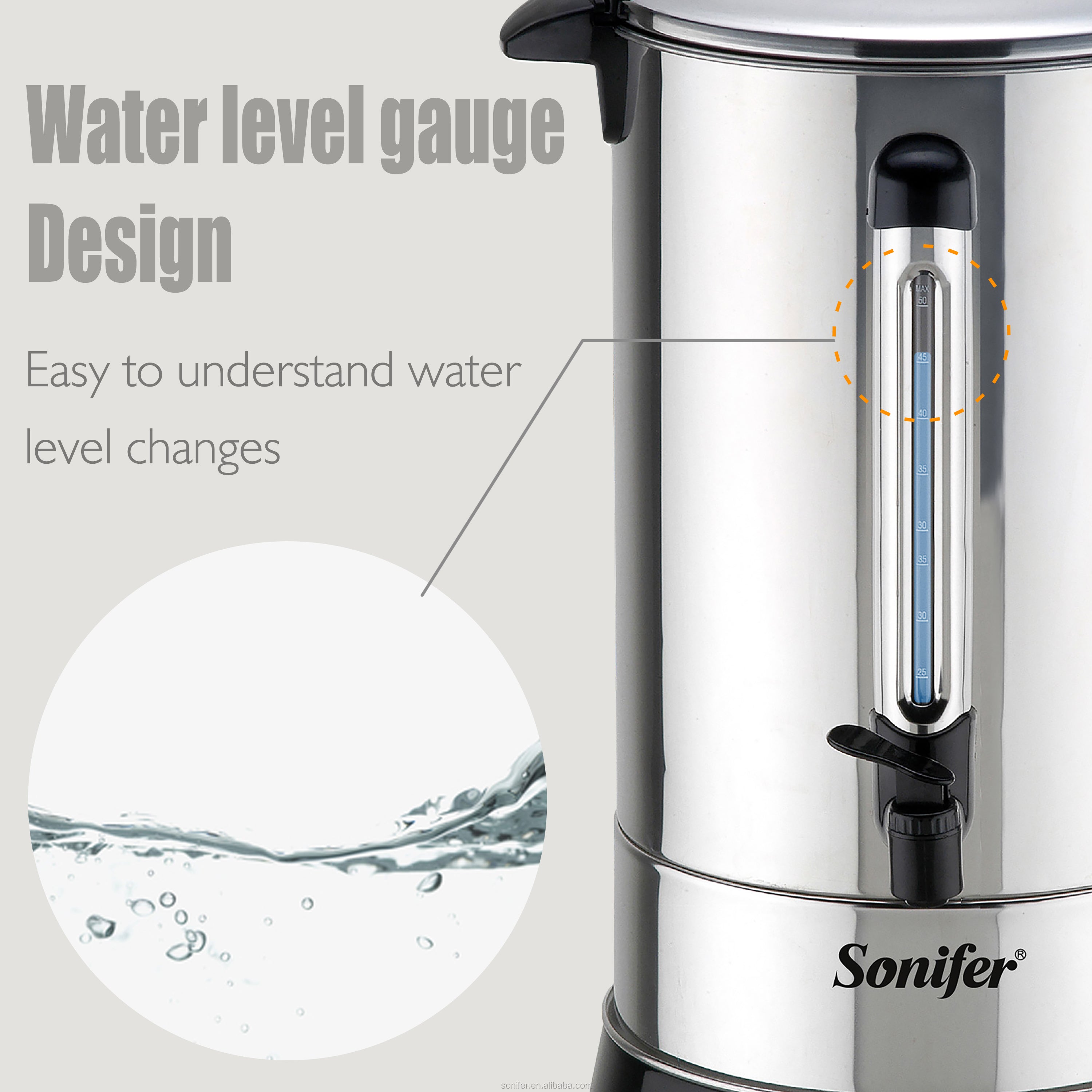 Sonifer SF-2074 Dispensador de Água Quente Elétrico de Aço Inoxidável 15L