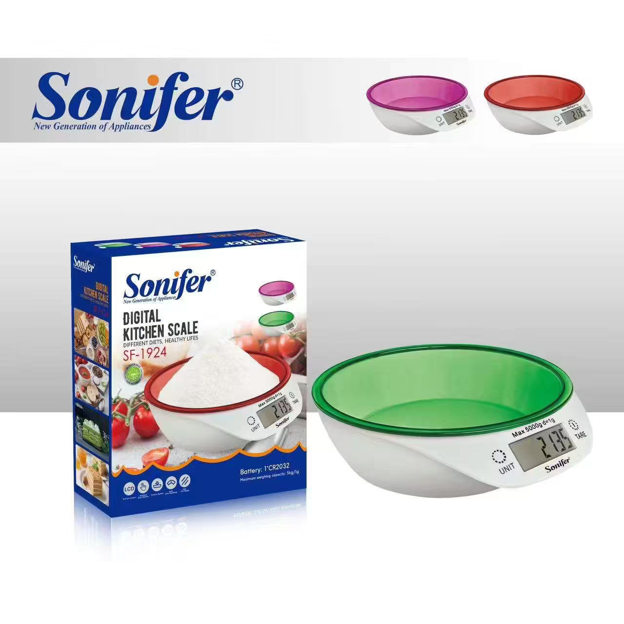 Sonifer SF-1924 Nova Balança de Cozinha Digital LCD com Tigela – Pesagem Precisa
