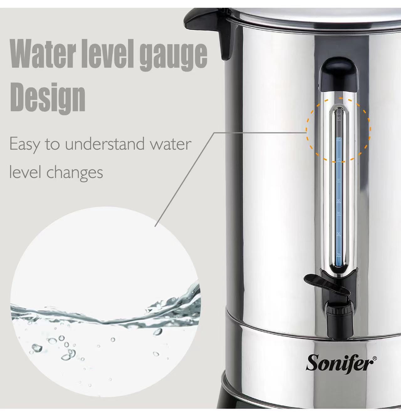 Fervedor de Água Elétrico em Aço Inoxidável Sonifer SF-2073 de Grande Capacidade 10 Litros