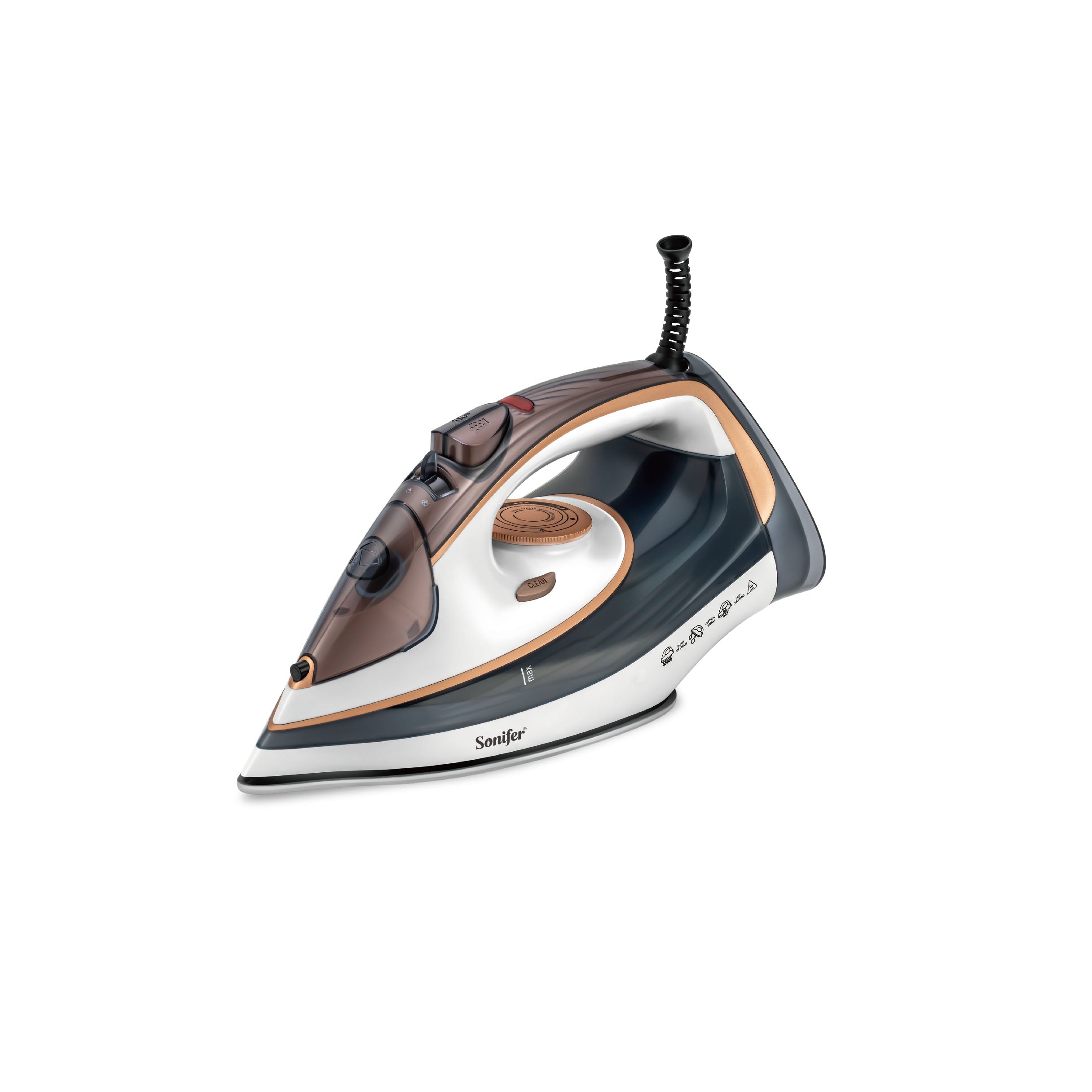 Steam iron on a white background