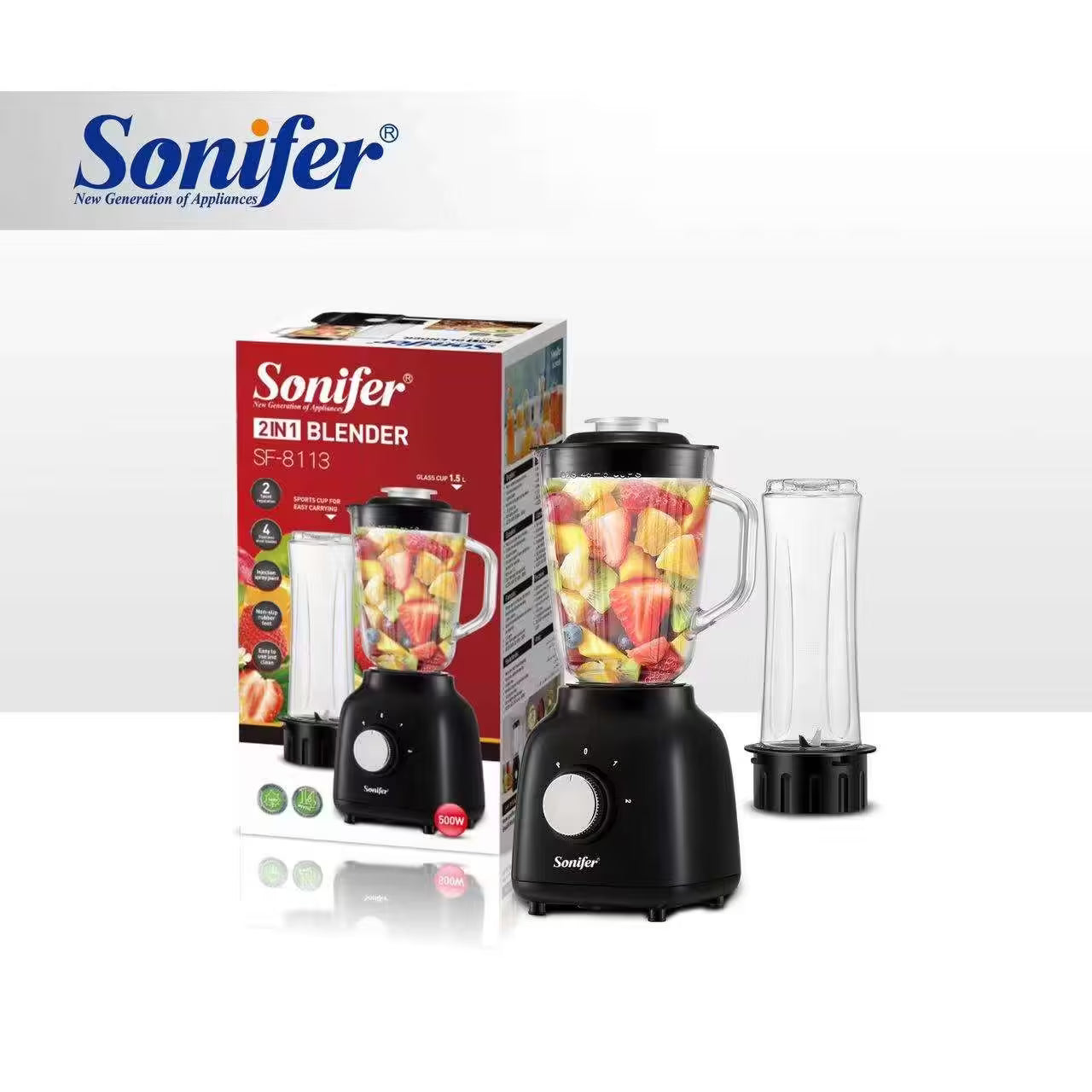 Liquidificador e Picador Elétrico Sonifer SF-8113 2 em 1 de 500 W com Jarro de Vidro (cod: SF-8113)