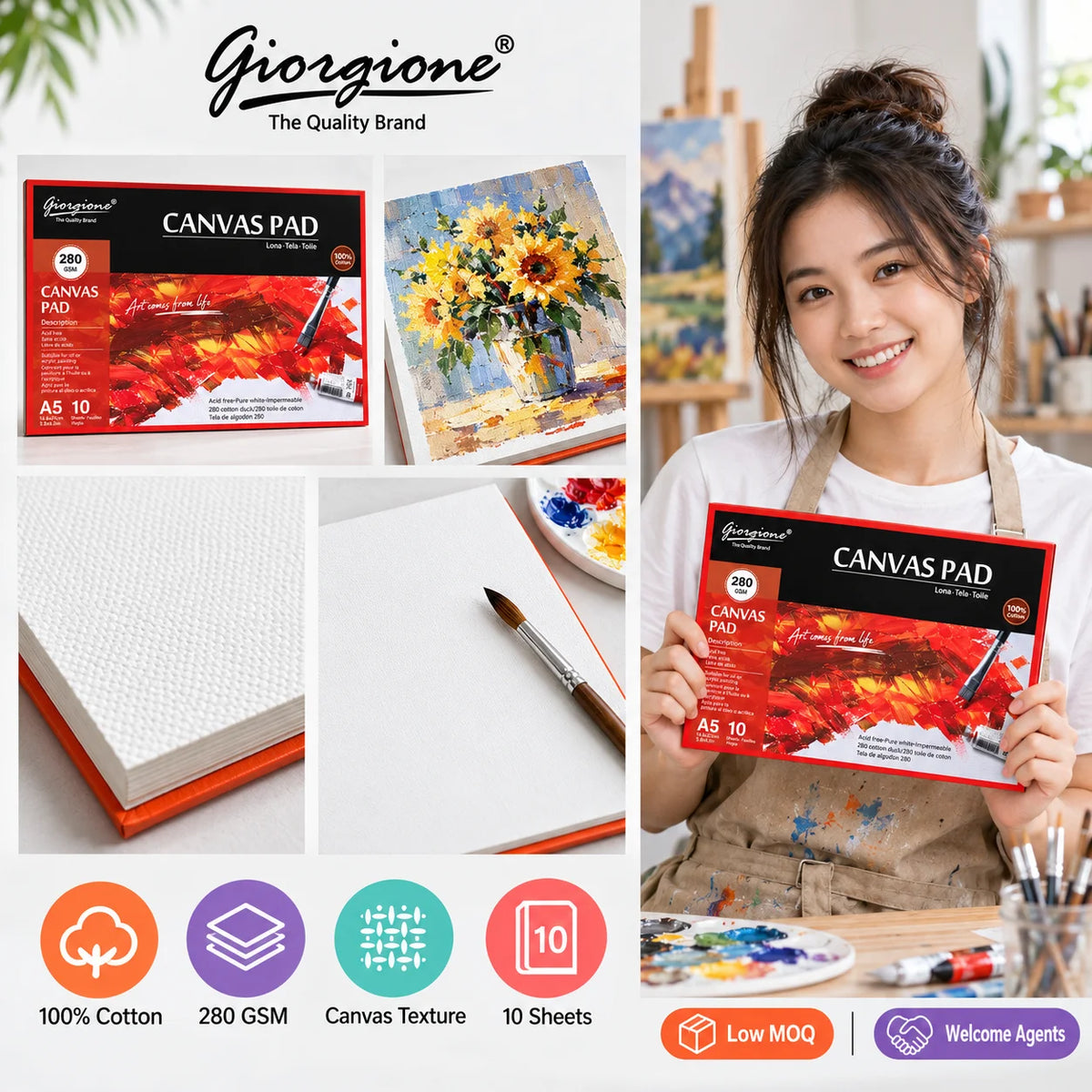 A5 Canvas Pad 280GSM 10 Sheets Cotton Texture