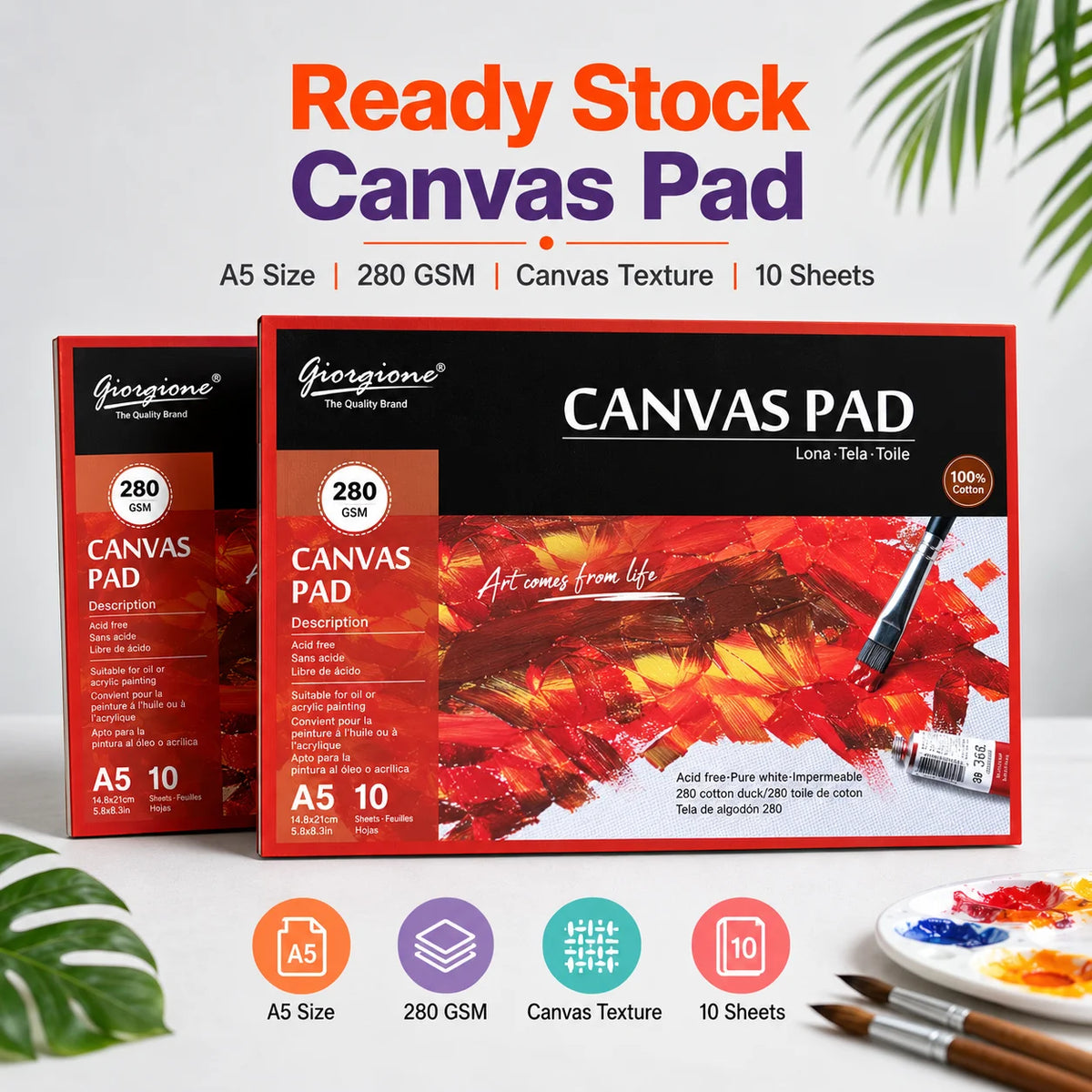 A5 Canvas Pad 280GSM 10 Sheets Cotton Texture