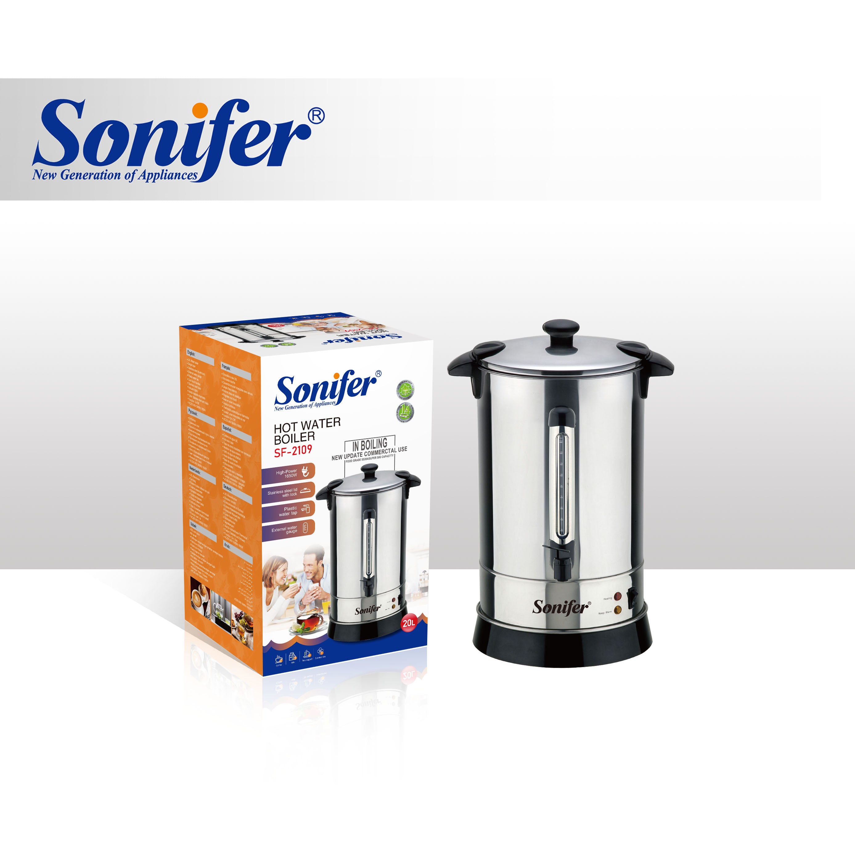 Chaleira Elétrica de Aço Inoxidável Sonifer SF-2109 Doméstica de 20 Litros