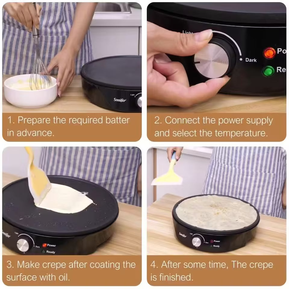 Sonifer SF-6072 Crepeira Elétrica Profissional Antiaderente para Roti, Ovos, Panquecas