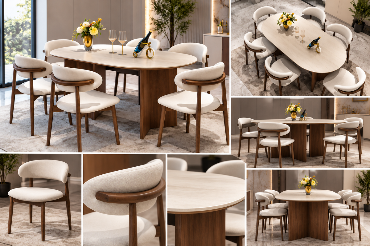 Conjunto de Mesa de Jantar Oval com 6 Cadeiras – AYD006-1