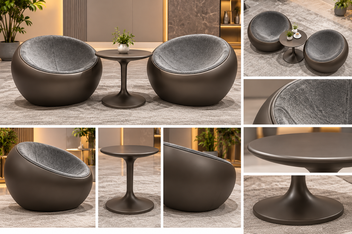 Conjunto de Café com 2 Poltronas e Mesa de Apoio Redonda – AYD002-1