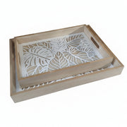 'Botanic Wood' Tray Set: Carved Foliage Design, Light Wood, and Natural Sophistication for Your Decor - (AYD296-37)