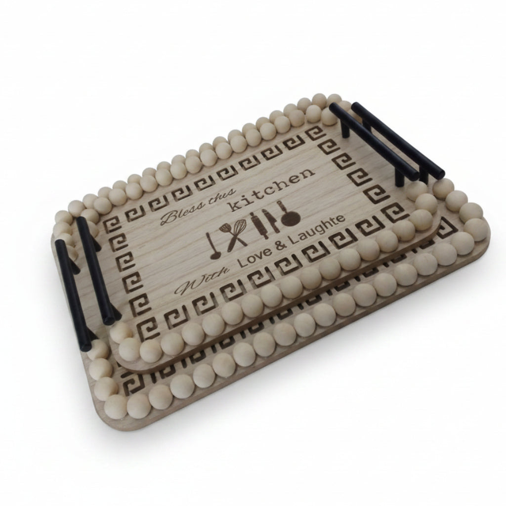 Conjunto de Bandejas Duplas Decoradas com Contas Esféricas: Design Artesanal, Sofisticação e Praticidade para Servir ou Organizar - (AYD296-34)