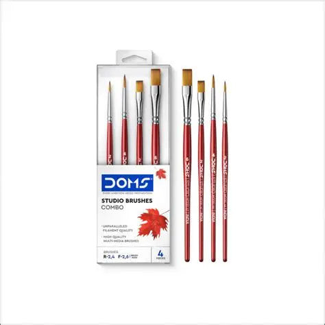 Conjunto de Pincéis para Pintura Artística DOMS Studio: 4 Pincéis Multimédia Planos e Redondos
