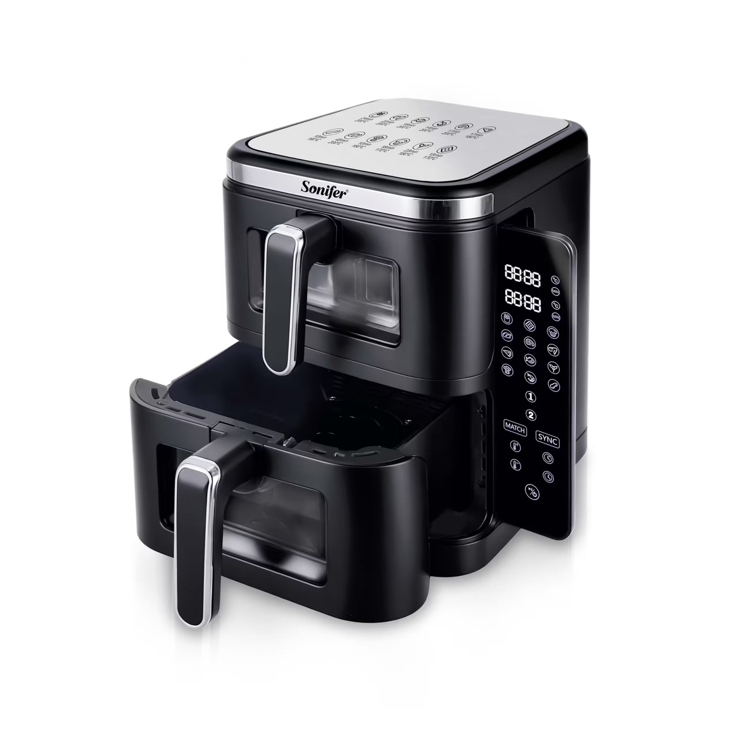 Fritadeira de Ar de Cesto Duplo Sonifer SF-1046: 5.5 Litros, 12 Menus, Ecrã Tátil
