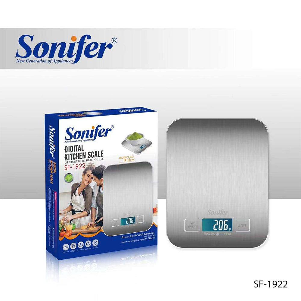 Sonifer SF-1922 Digital Kitchen Scale: High Precision, Tare Function, LCD Backlight, Slim Design