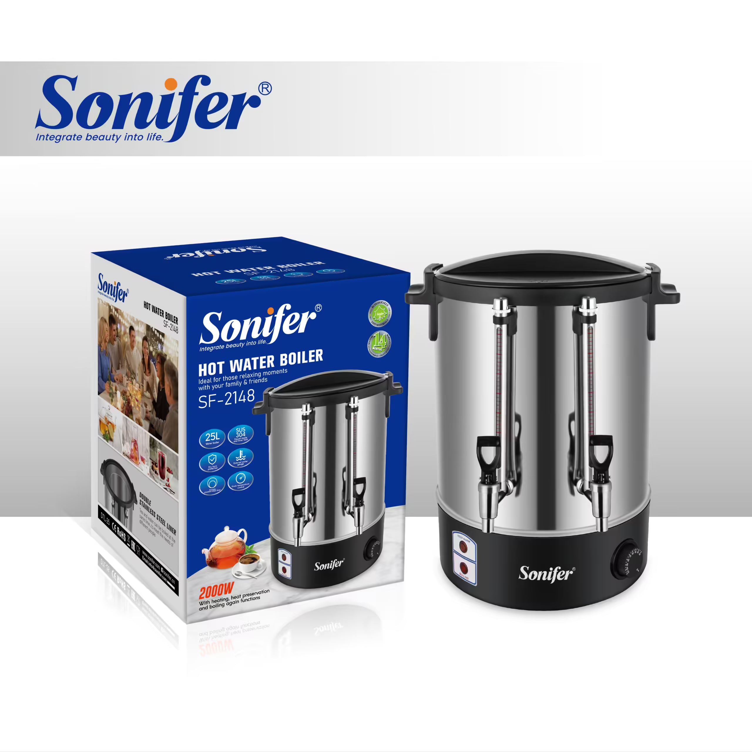 Fervedor de Água Quente Inox Sonifer SF-2148 25L, Proteção Contra Fervura em Seco
