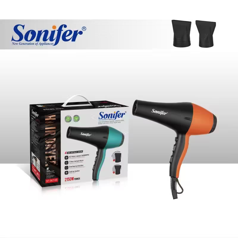 Secador de Cabelo Profissional Sonifer SF-9674A: Secagem Rápida, Ar Frio, 2150W de Potência