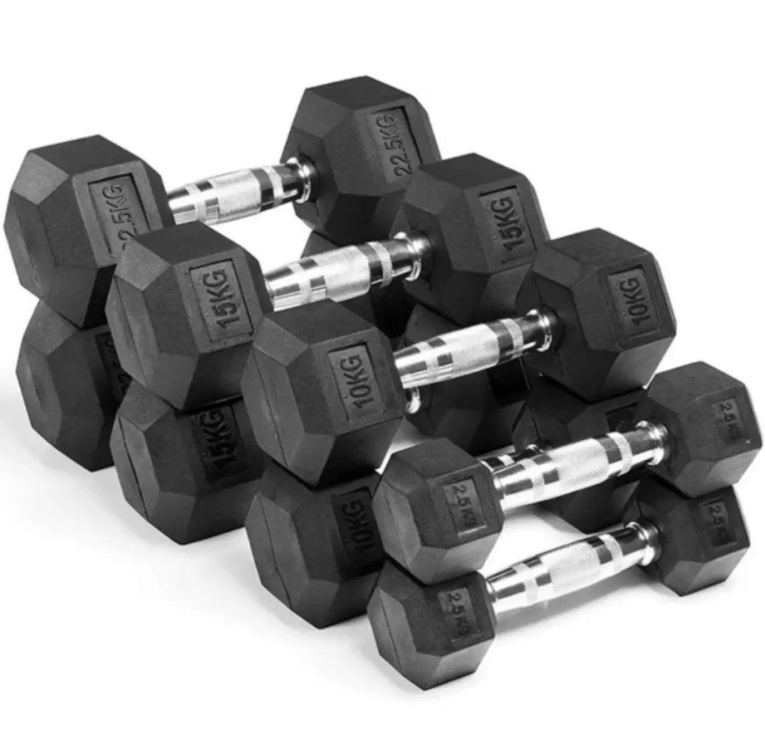 GYMZGARAGE 12 Pairs 5.5-66lb Rubber Hex Dumbbell Set