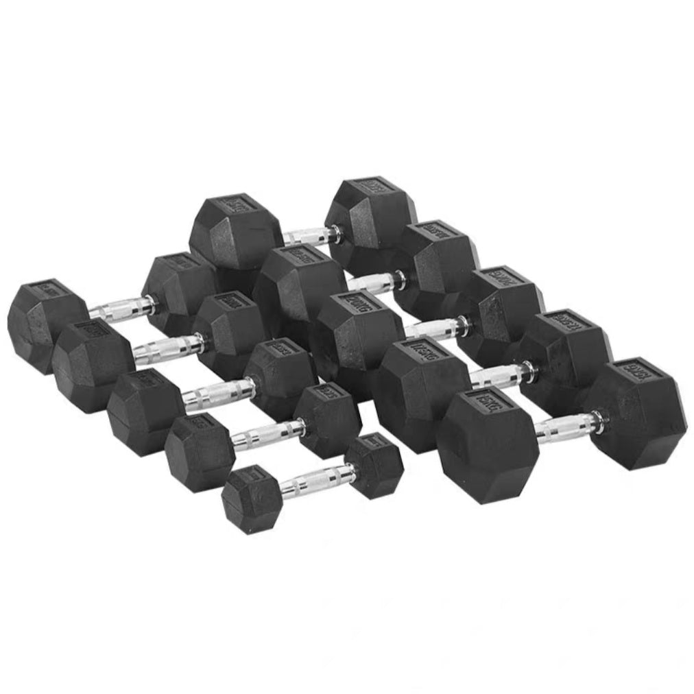 GYMZGARAGE 12 Pairs 5.5-66lb Rubber Hex Dumbbell Set