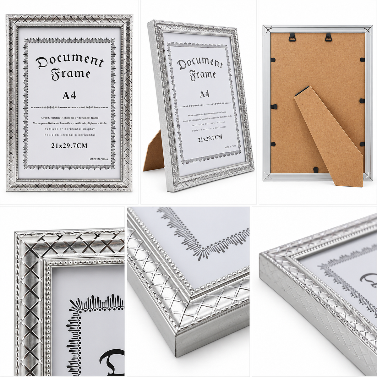 Moldura Decorativa A4 Prateada para Certificados, Diplomas e Documentos - (AYC337-11)