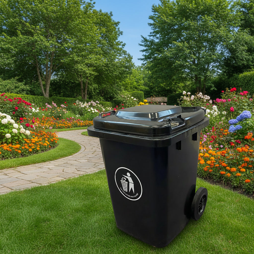 80L Heavy-Duty Wheeled Waste Bin – Compact Outdoor Garbage Container (Black)-AYD267-5
