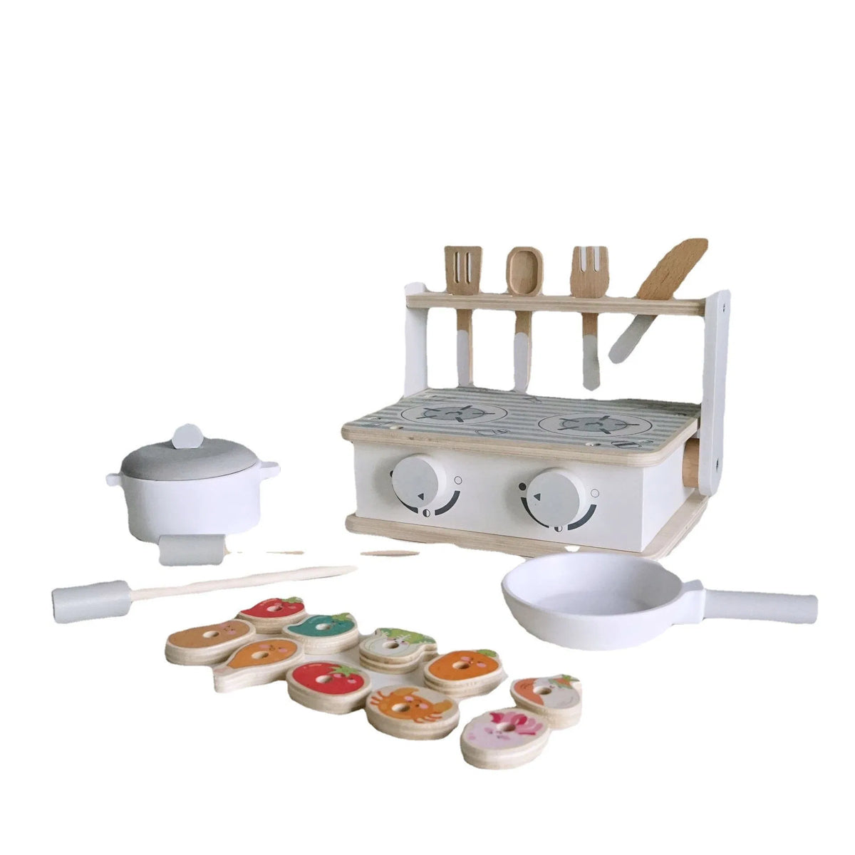 Wooden Stove Play Food Set with Cutting Vegetables and Fruits