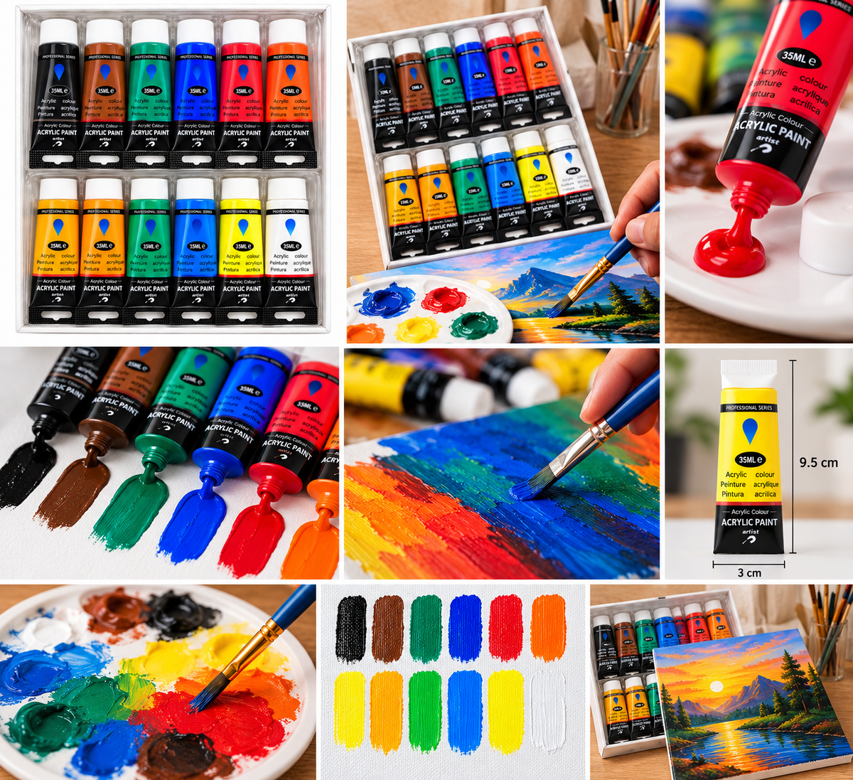 Kit de Tintas Acrílicas Profissionais: 12 Cores de 35 ml (420 ml) - (AYC154-103)