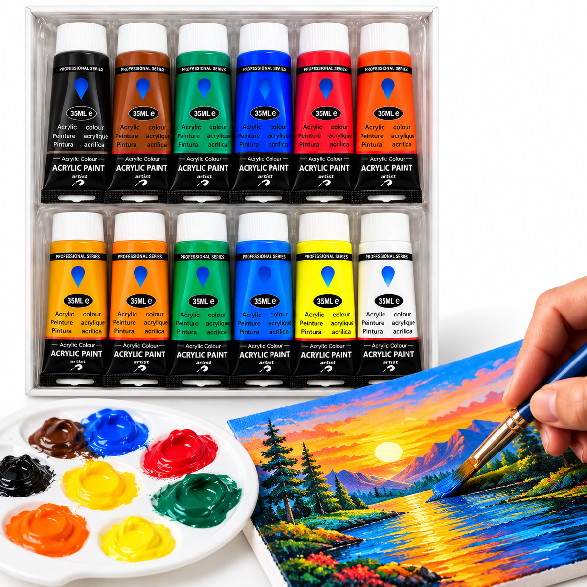 Kit de Tintas Acrílicas Profissionais: 12 Cores de 35 ml (420 ml) - (AYC154-103)