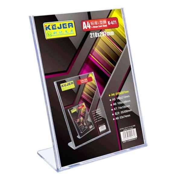 Premium A4 L-Shaped Acrylic Display Stand K-471 Clear Document Holder