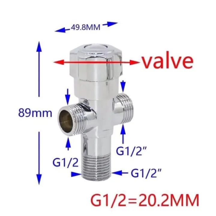 Brass 1/2 Inch T-Type 3-Way Water Splitter Connector Valve