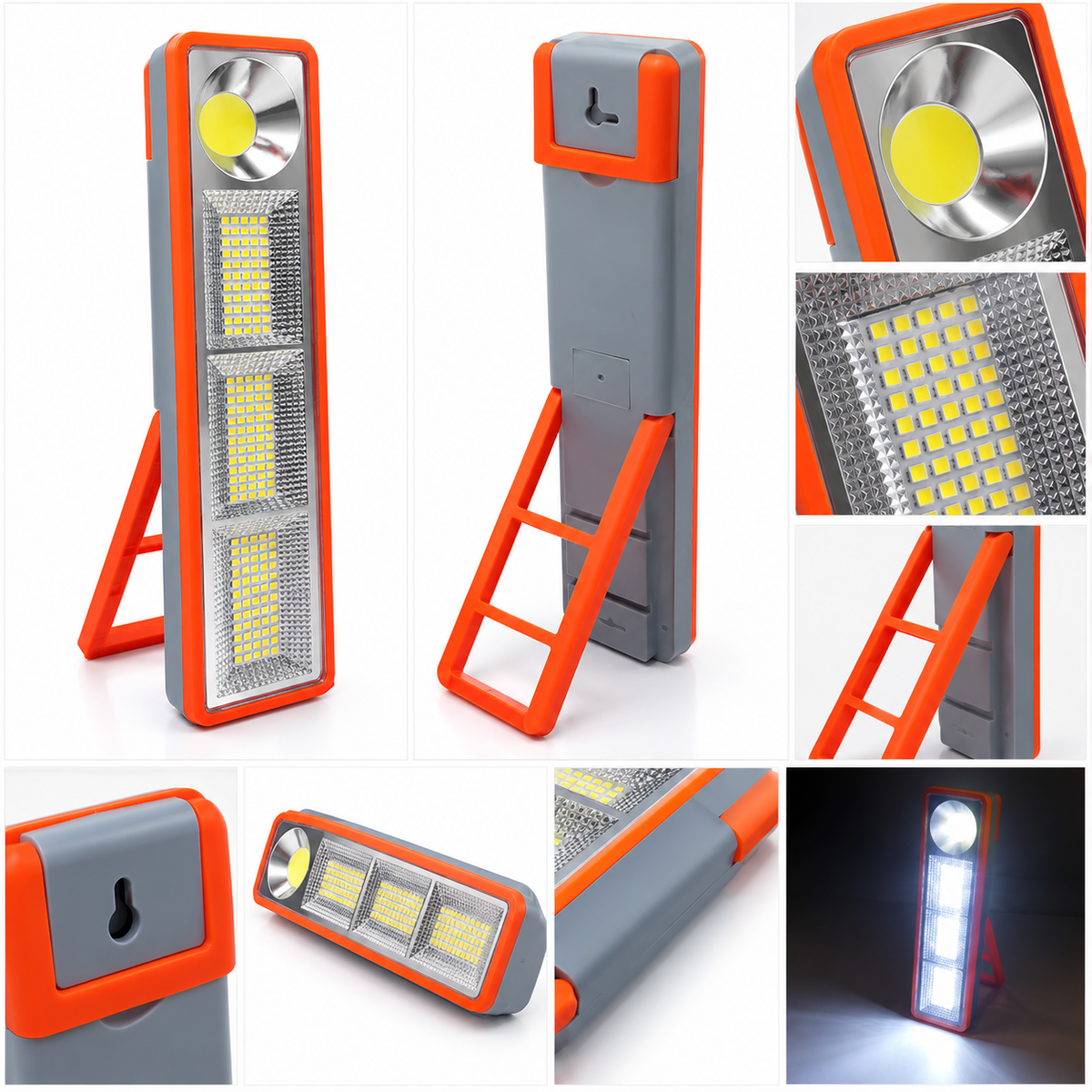 Lanterna LED Multifuncional Portátil com Suporte Dobrável: Cinzento e Laranja - (LANT0011)