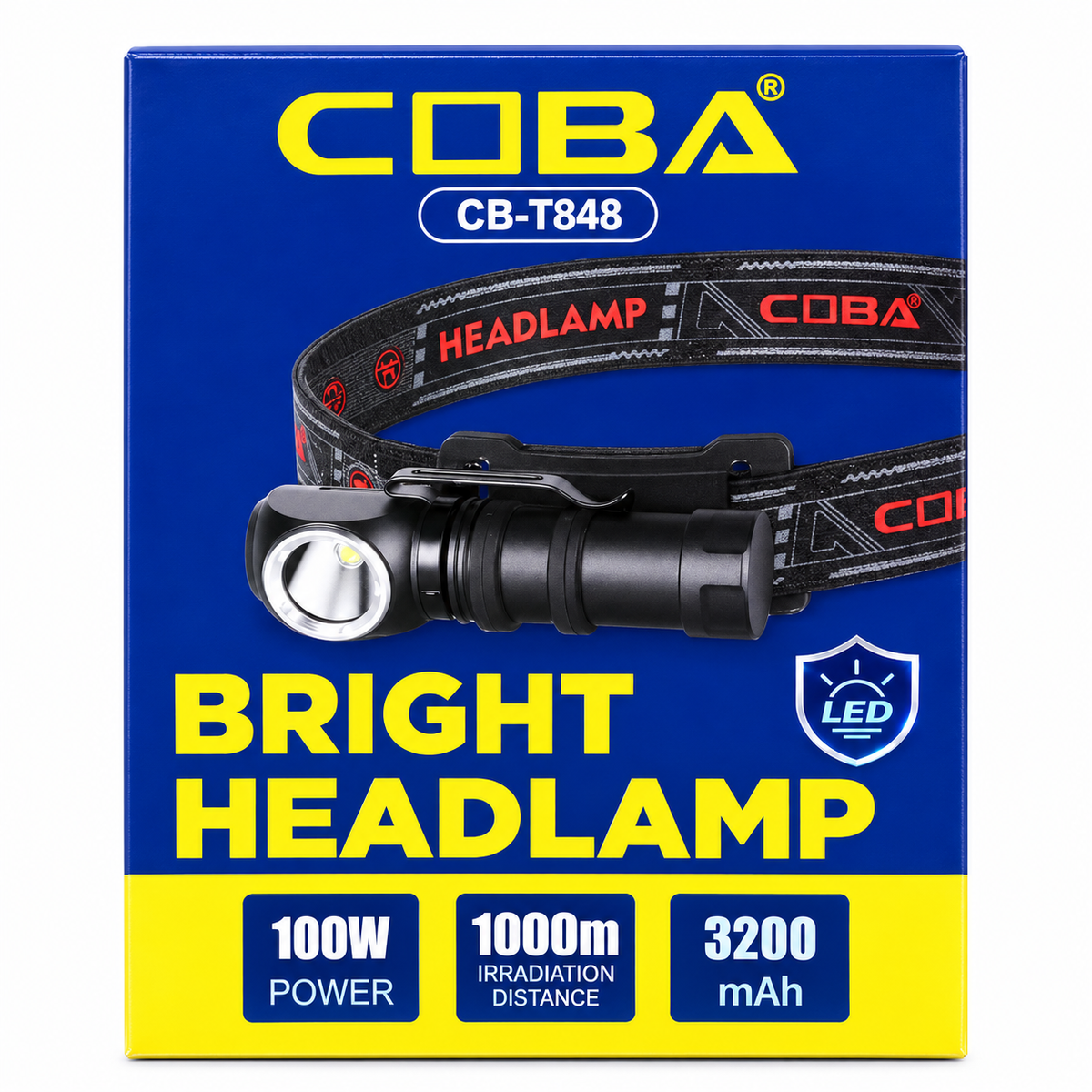 Lanterna LED de Cabeça Recarregável COBA CB-T848 100W com Fita Ajustável e Bateria de 3200mAh – (LANT0028)